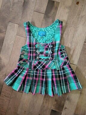 The Children's Place Teal Pink Plaid Pleated Pinafore